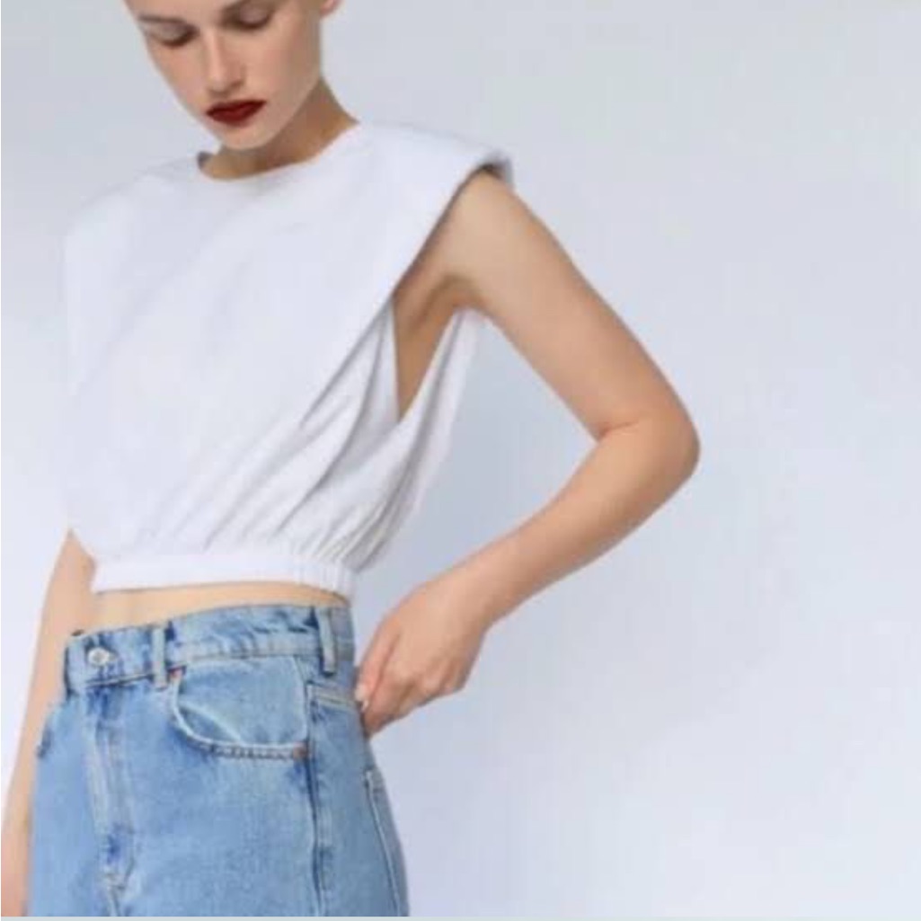 Zara Shoulder Pad Cropped T-Shirt